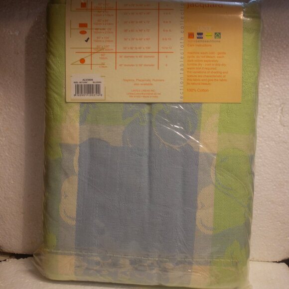 Lintex Jacquard Oblong 60 x 104 Inches Blue Green Tablecloth 100% Cotton - Picture 4 of 6